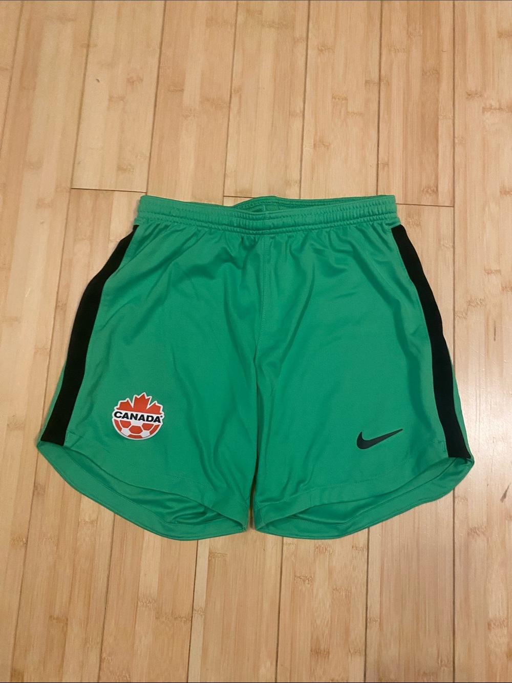Nike Green Soccer Shorts with Black Accents and Canada Patch